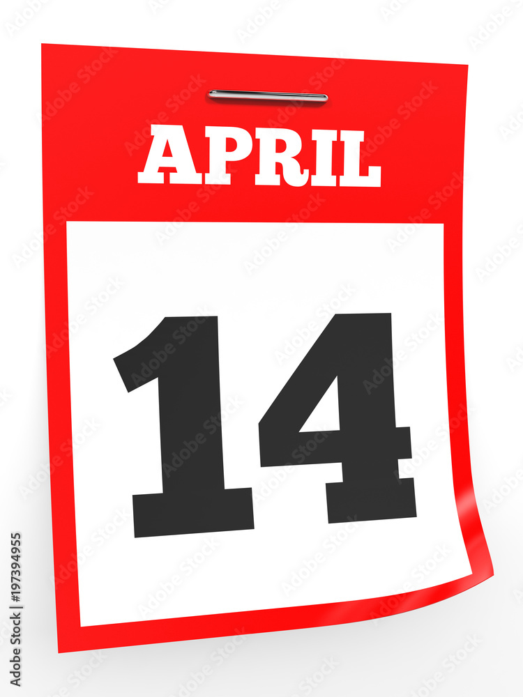 April 14. Calendar on white background. April 14. Calendar on white background.