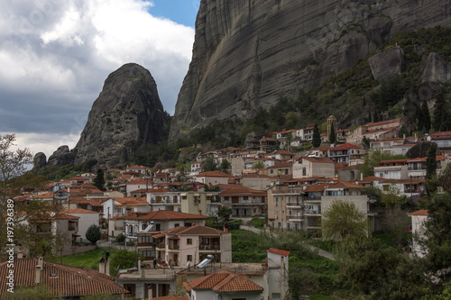 The view from the top of the mountains to the small town in Greece