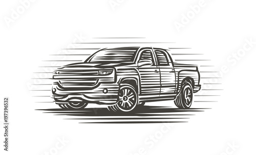 Modern pickup truck illustration. Isolated, vector. 