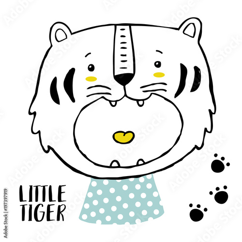 Fototapeta Naklejka Na Ścianę i Meble -  Vector cute baby print for kids posters,t-shirts with tiger, paws