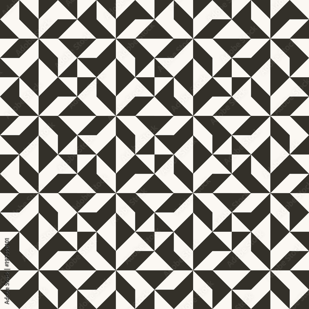 Black and white abstract geometric quilt pattern. High contrast geometric background with triangles. Simple colors - easy to recolor. Minimal background. Vector illustration. Black and white abstract geometric quilt pattern. High contrast geometric background with triangles. Simple colors - easy to recolor. Minimal background. Vector illustration.
