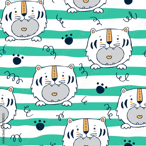 Fototapeta Naklejka Na Ścianę i Meble -  Vector seamless background pattern with baby tigers