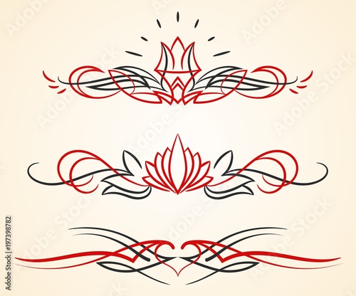a set of 3 different pinstripe floral vector graphic ornaments photo