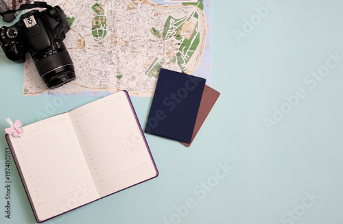 travel items flatlay
