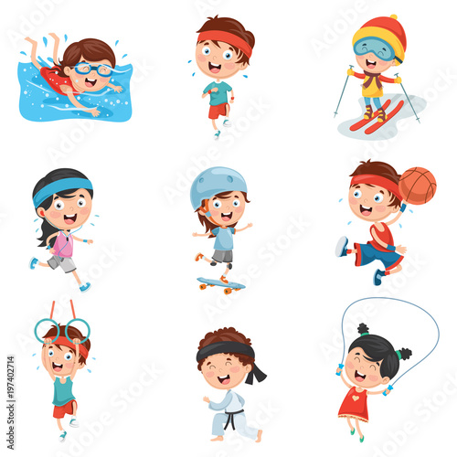 Vector Illustration Of Kids Making Sport