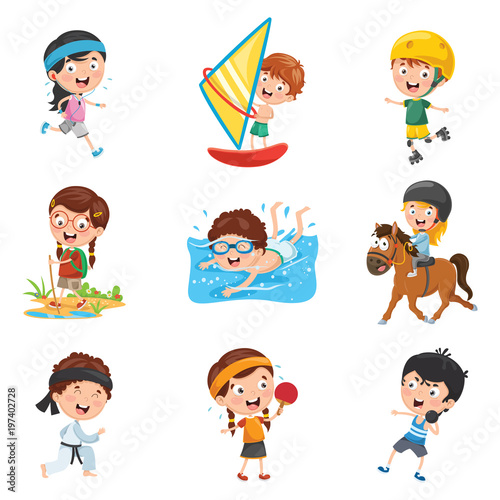 Vector Illustration Of Kids Making Sport