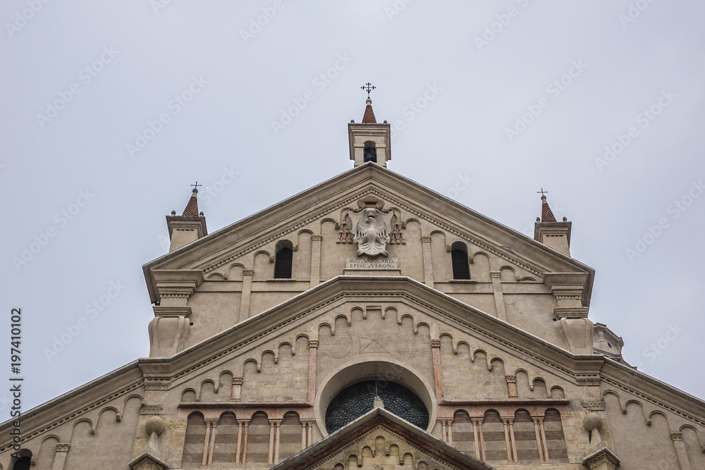 Verona Cathedral (Cattedrale Santa Maria Matricolare or Duomo di Verona) - Romanesque style Catholic cathedral in Verona, northern Italy, dedicated to the Blessed Virgin Mary. Italy. Verona Cathedral (Cattedrale Santa Maria Matricolare or Duomo di Verona) - Romanesque style Catholic cathedral in Verona, northern Italy, dedicated to the Blessed Virgin Mary. Italy.