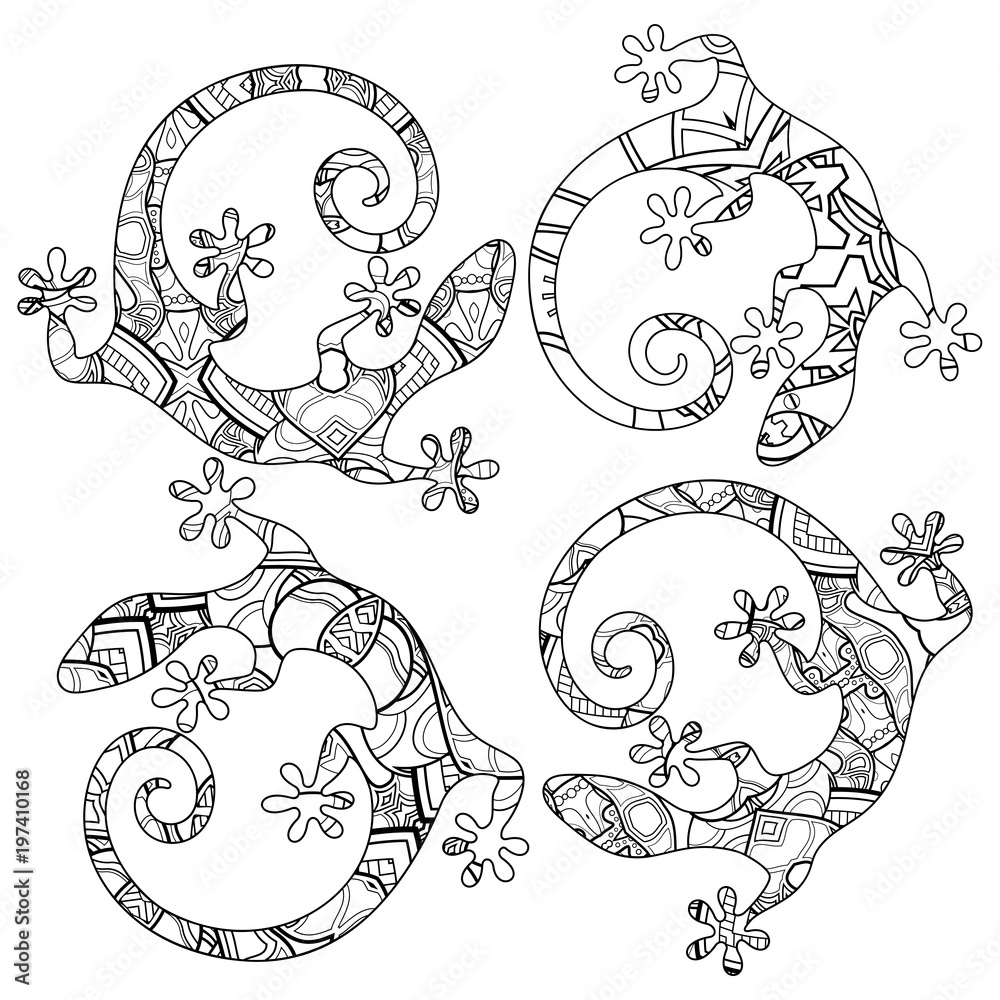 Vector Tribal Decorative Lizard. Patterned Design, Tattoo
