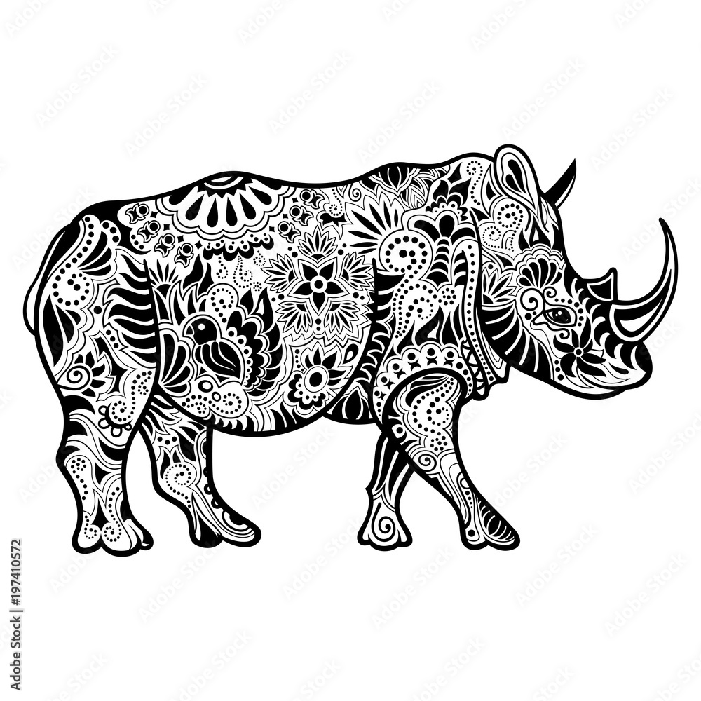 Fototapeta premium Vector Tribal Decorative Rhinoceros. Patterned Design