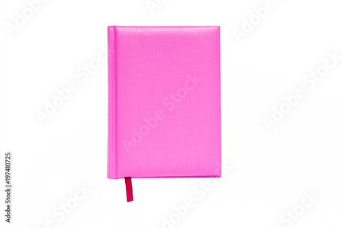 pink leather notebook isolated on white background lifestyle