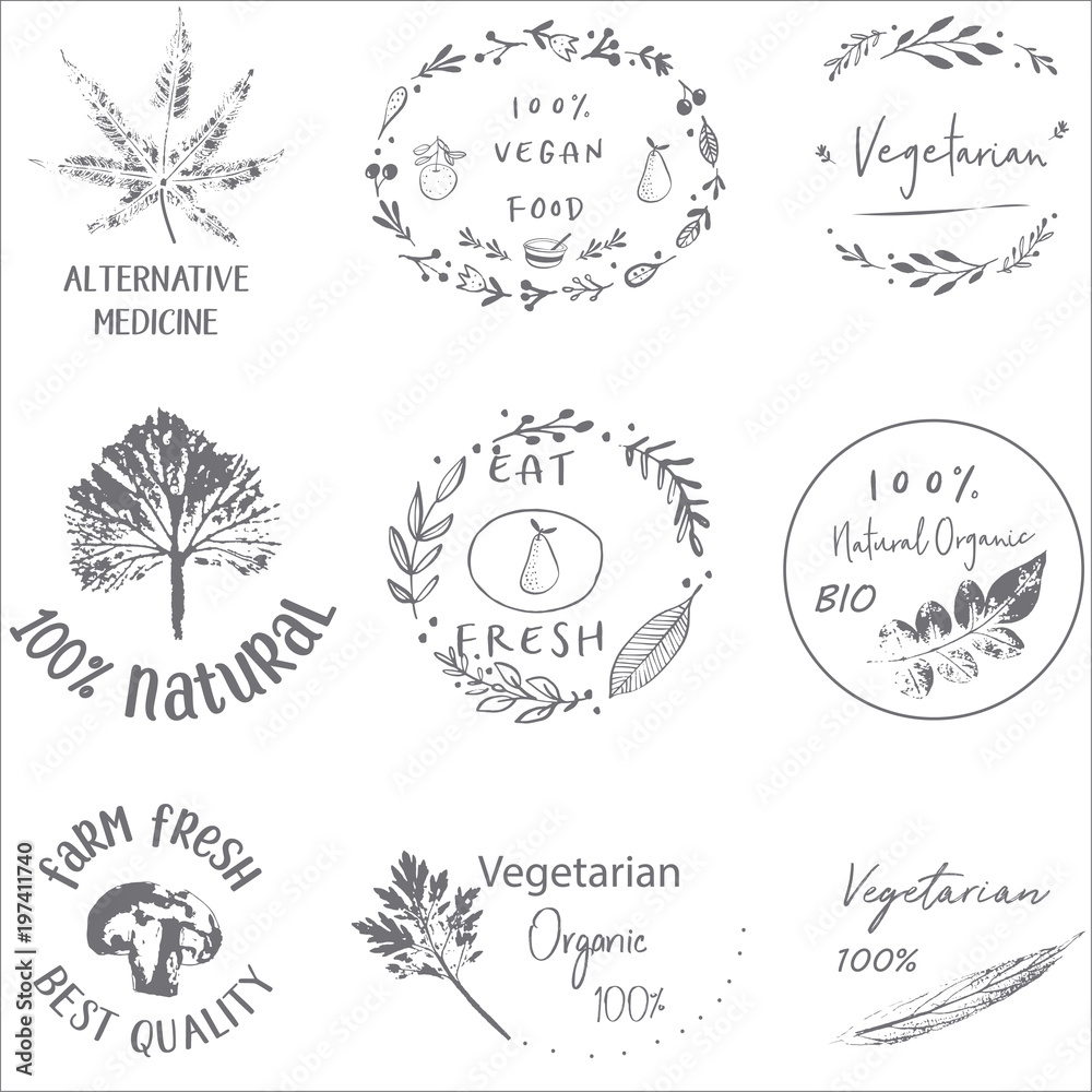 Hand drawn labels and elements collection for organic food and drink.Elements collection for food market labels, ecommerce, organic products promotion, premium quality food and healthy life. Hand drawn labels and elements collection for organic food and drink.Elements collection for food market labels, ecommerce, organic products promotion, premium quality food and healthy life.