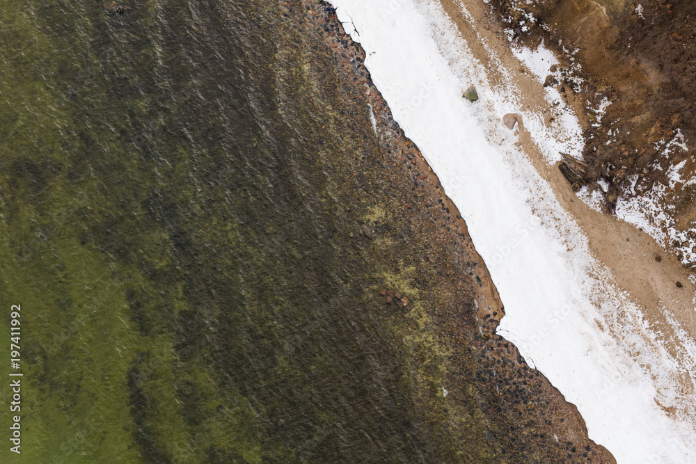 aerial view of the ice on the beach aerial view of the ice on the beach