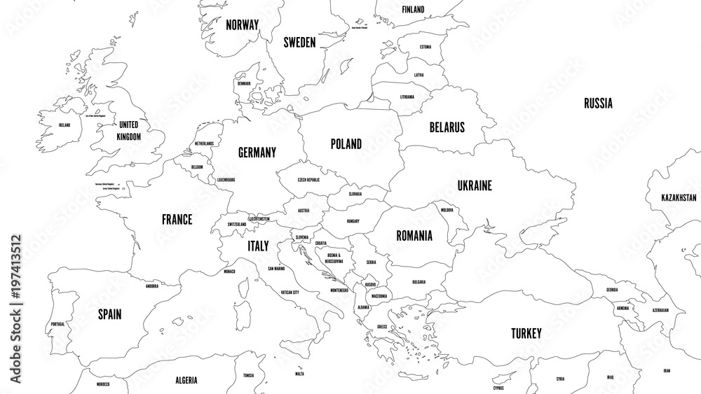 Outline map of Europe with Caucasian region. Simplified wireframe map ...