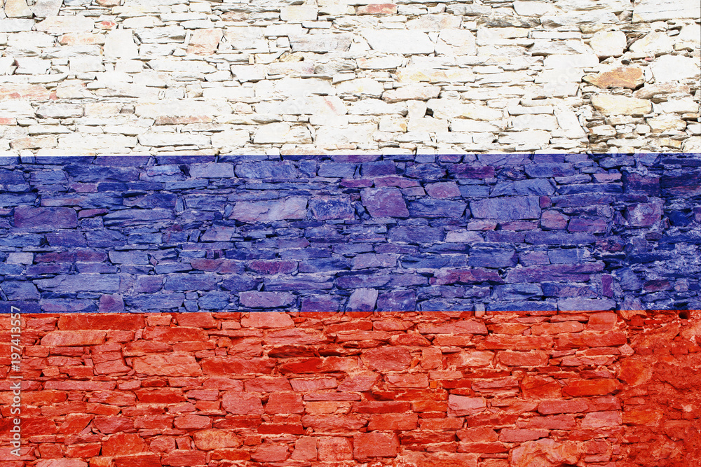 Fototapeta premium Russia flag on a brick background