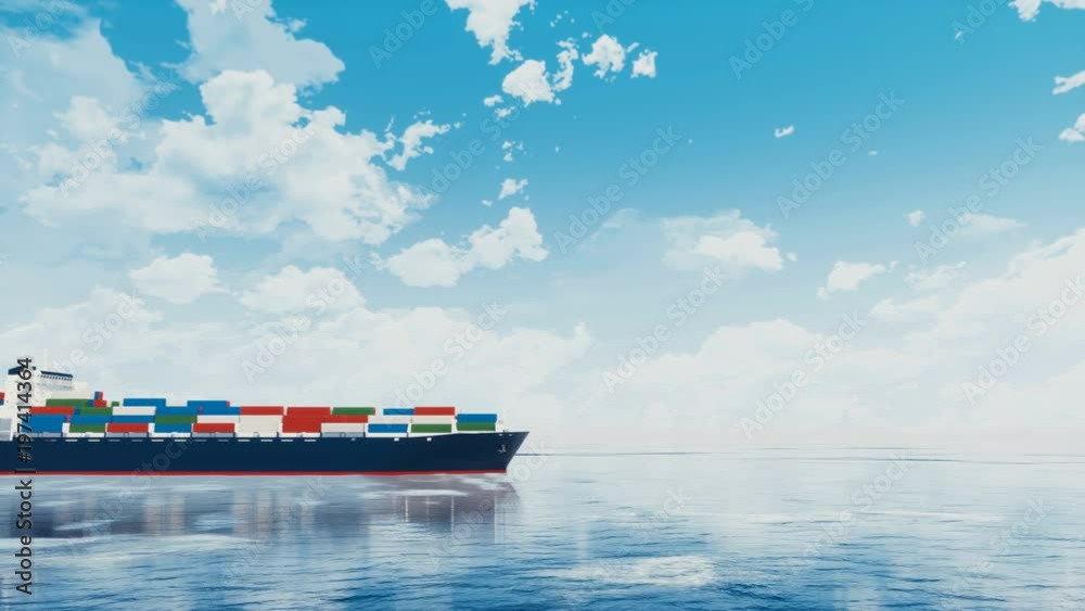 Side view of a big brandless cargo container ship full of various ...