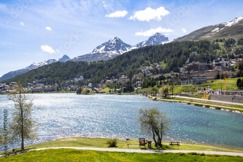 Alpine landscape with St Moritz lake, Switzerland photo