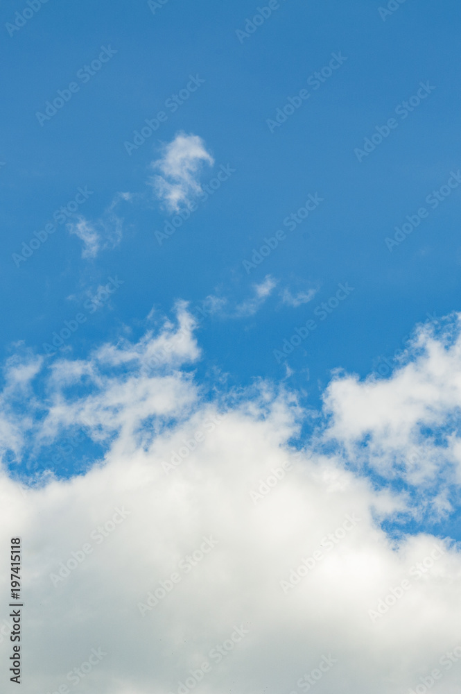 The vertical view of light blue sky with white clouds for background or texture. Copy space