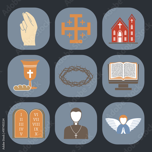 Christianity religion vector religionism flat illustration of traditional holy sign silhouette praying religionary christian faith religionist priest church traditional culture symbol. photo