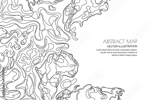 Vector abstract contour topographic map. Outline black white landscape background with copy space. Topography, geodesy line texture.