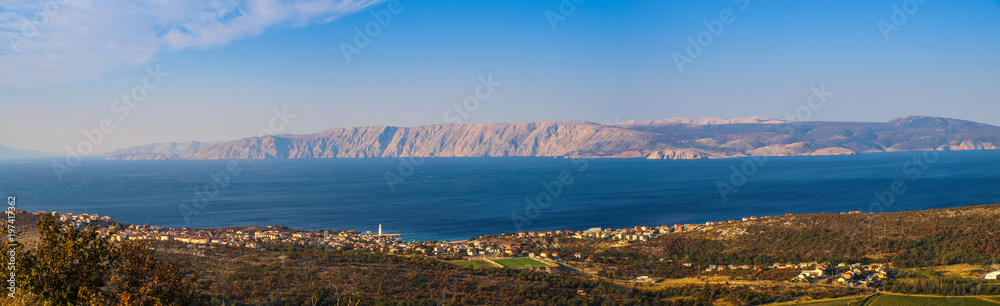 Panoramic view over the island of Krk in Croatia