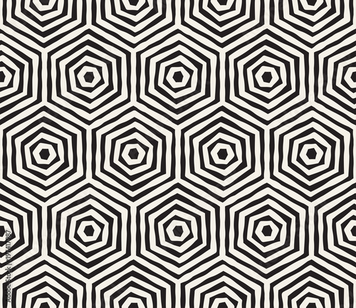 Hand drawn black and white ink striped seamless pattern. Vector grunge lattice texture. Monochrome brush  strokes lines background