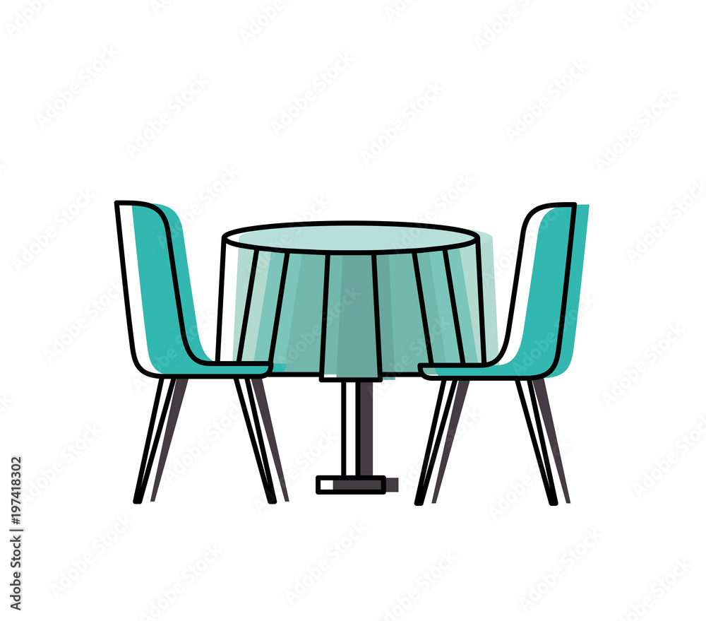 furniture restaurant pair chair and round table vector illustration furniture restaurant pair chair and round table vector illustration