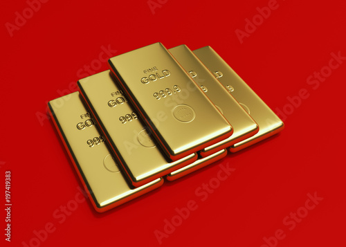 Gold Bullion’s On Red Background