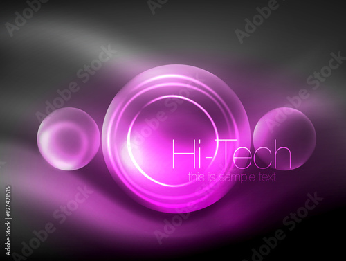 Blurred neon glowing circle, hi-tech modern bubble template, techno glowing glass round shapes or spheres. Geometric abstract background