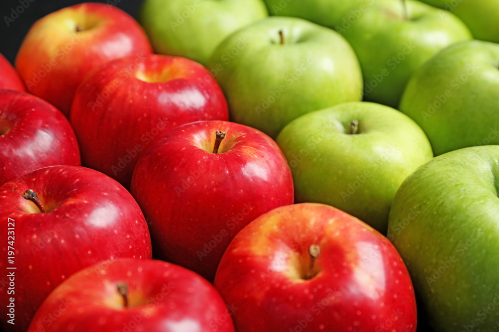 Fresh green and red apples, closeup Fresh green and red apples, closeup