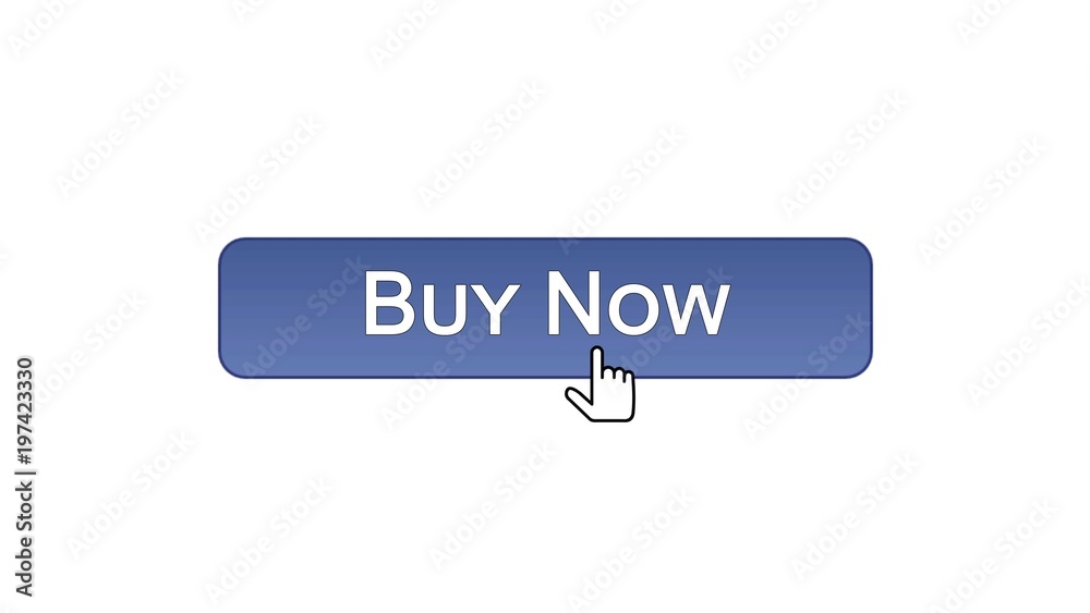 Buy now web interface button clicked with mouse cursor, violet color, credit Buy now web interface button clicked with mouse cursor, violet color, credit