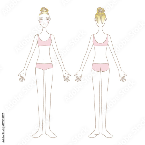 下着の女性全身イラスト 美容 正面向きと後ろ向き Stock Vector Adobe Stock
