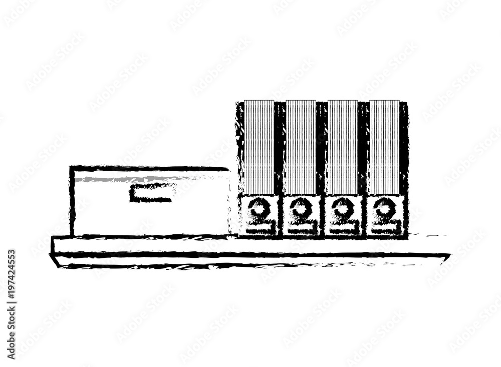 office shelf carton box and folder files vector illustration sketch design