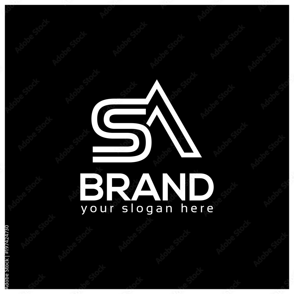 Letter S and A on Black Background. Logo Design Template. Flat design. Letter SA Letter S and A on Black Background. Logo Design Template. Flat design. Letter SA