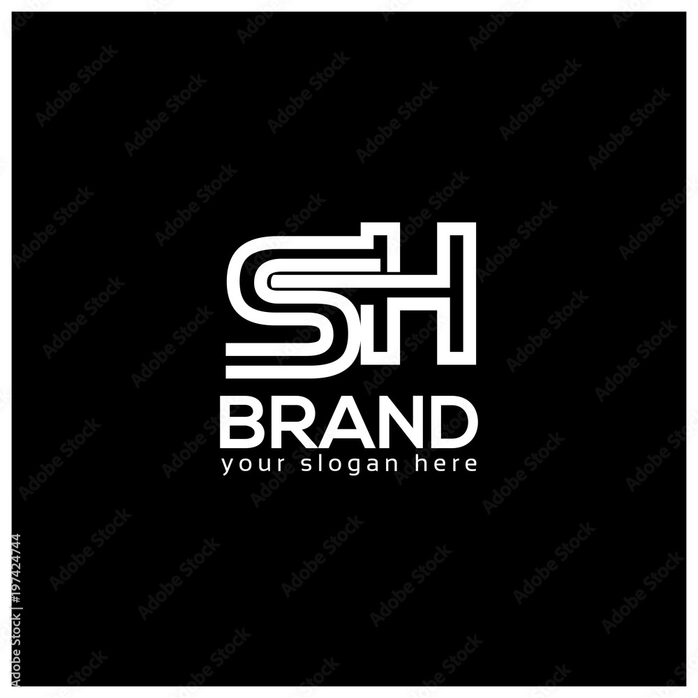 Letter S and H on Black Background. Logo Design Template. Flat design. Letter SH Letter S and H on Black Background. Logo Design Template. Flat design. Letter SH