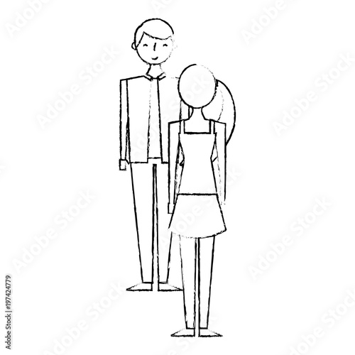couple standing looking at each other vector illustration sketch design