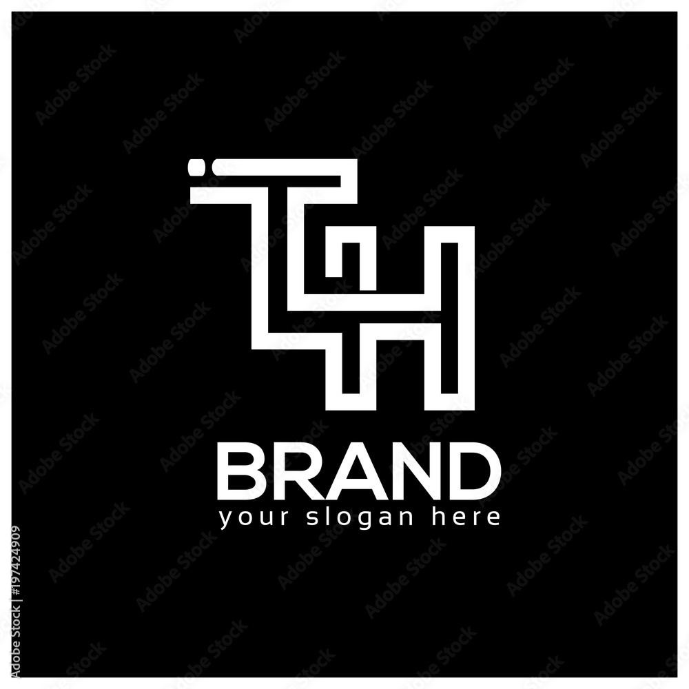 Letter T and H on Black Background. Logo Design Template. Flat design. Letter TH Letter T and H on Black Background. Logo Design Template. Flat design. Letter TH
