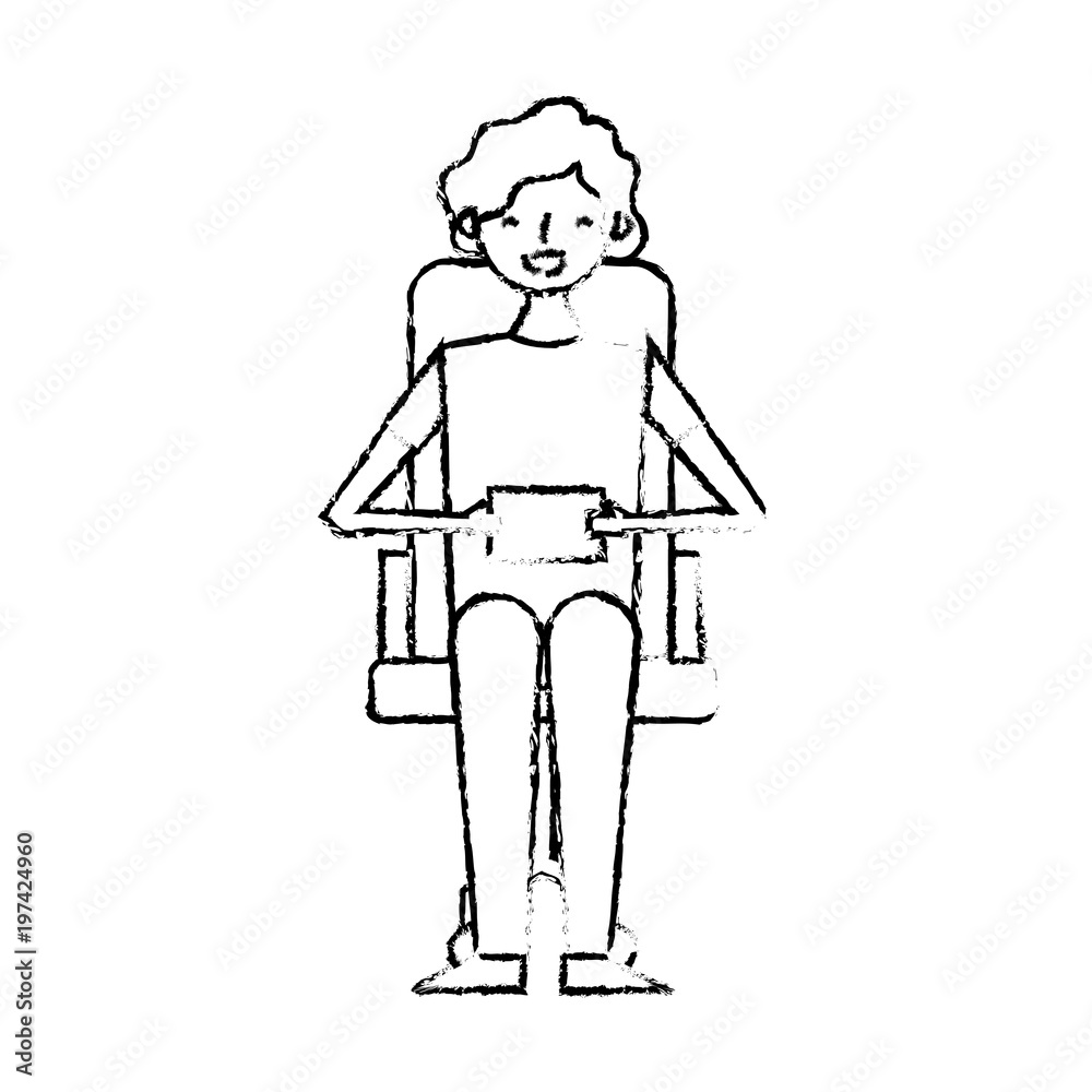 smiling young man sitting in the chair with mobile in hands vector illustration sketch design smiling young man sitting in the chair with mobile in hands vector illustration sketch design