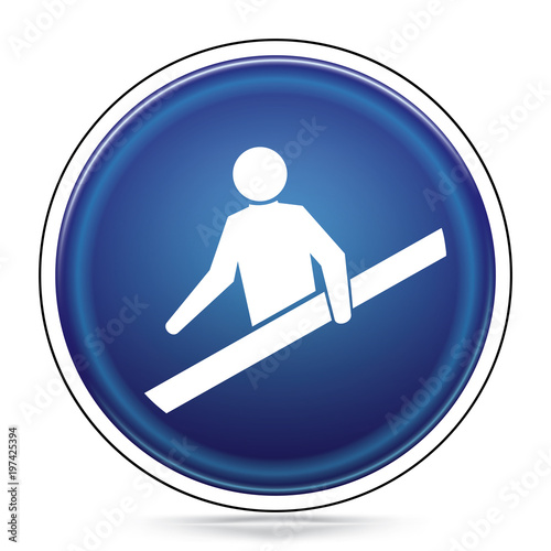 International Mandatory Use Handrail Symbol, Blue warning icon isolated on white background, Attracting attention, Compulsory, Control, practice, Security first sign, vector,  EPS10