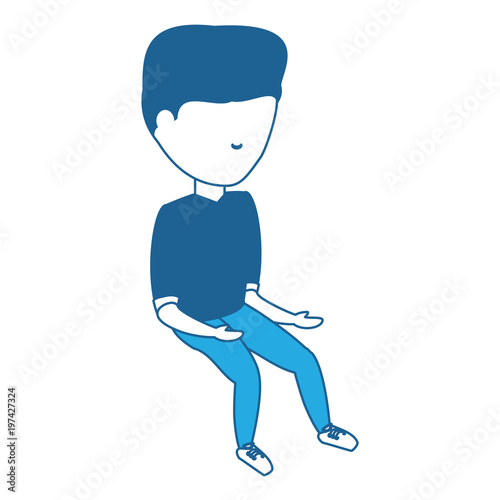 avatar man sitting icon over white background blue shading design. vector illustration