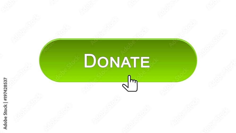 Donate web interface button clicked with mouse cursor, green color, support Donate web interface button clicked with mouse cursor, green color, support
