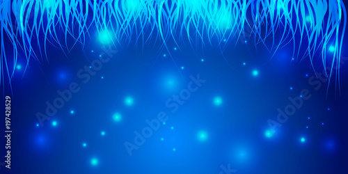 Blue background with elements of the sea and seaweed.