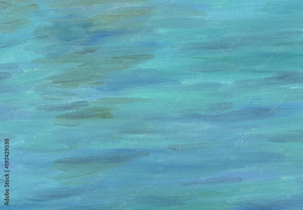 Big brushstrokes of oil painting texture. Sea waves. Palette in light blue aand green colors.