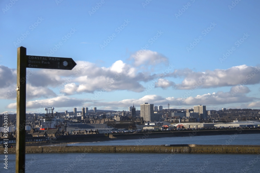 Aberdeen, Scotland, United Kingdom. Harbor entrance and Aberdeen pier. Aberdeen, Scotland, United Kingdom. Harbor entrance and Aberdeen pier.