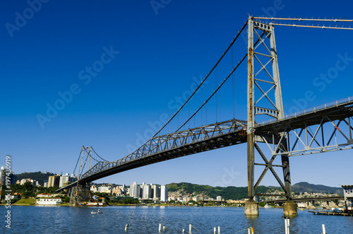 Hercilio Luz Bridge, Florianopolis Santa Catarina Brazil. Ponte of the beginning of the 20th century, is the postcard of the state of Santa Catarina