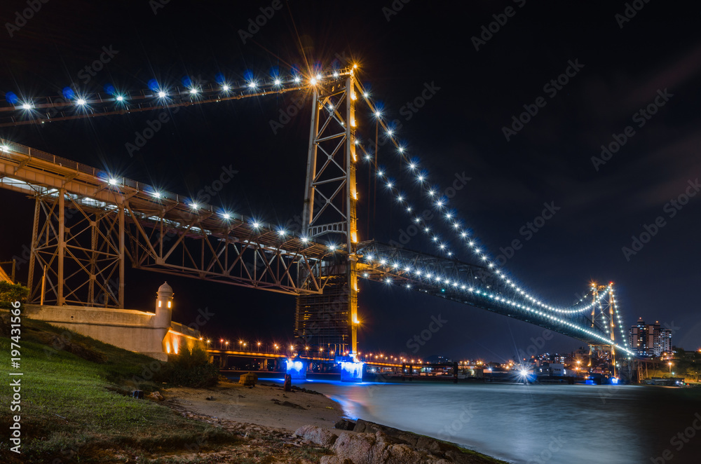 Hercilio Luz Bridge, Florianopolis Santa Catarina Brazil. Ponte of the beginning of the 20th century, it is the postcard of the state of Santa Catarina, with night illumination