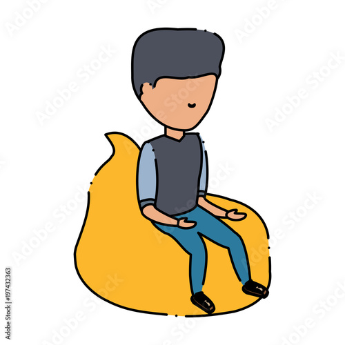 avatar man sitting on bean bag over white background, colorful design. vector illustration