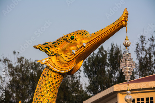 Model of Royal barge Suphannahong royal swan-shaped prow decorated with glass and sculptured wood photo