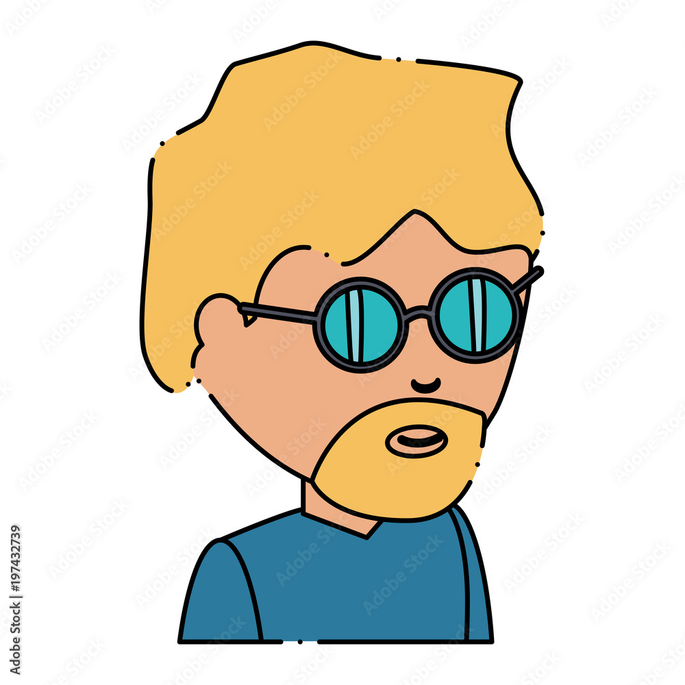 avatar man with beard and wearing round glasses over white background, colorful design. vector illustration