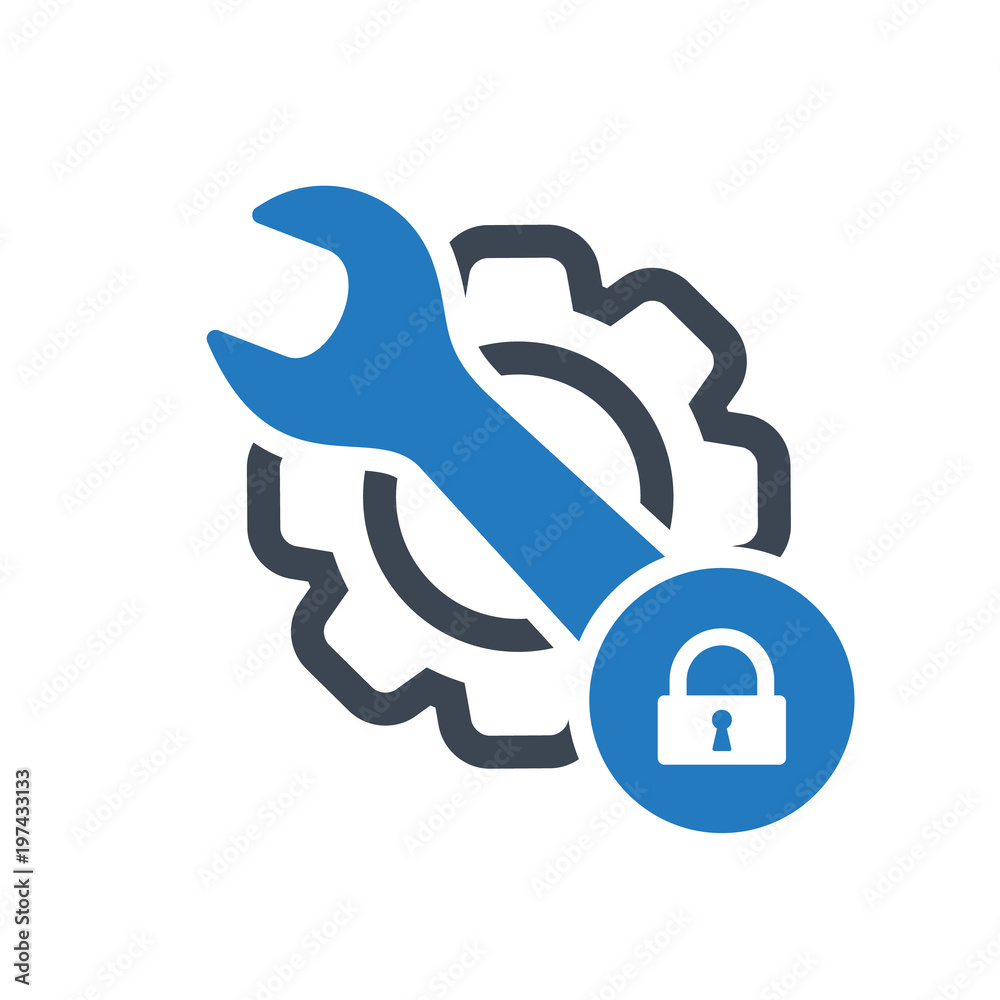Maintenance icon with padlock sign. Maintenance icon and security, protection, privacy symbol Maintenance icon with padlock sign. Maintenance icon and security, protection, privacy symbol