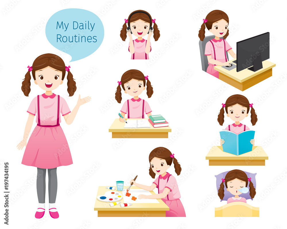 The Daily Routines Of Girl, People, Activities, Habit, Lifestyle, Leisure, Hobby, Avocation The Daily Routines Of Girl, People, Activities, Habit, Lifestyle, Leisure, Hobby, Avocation